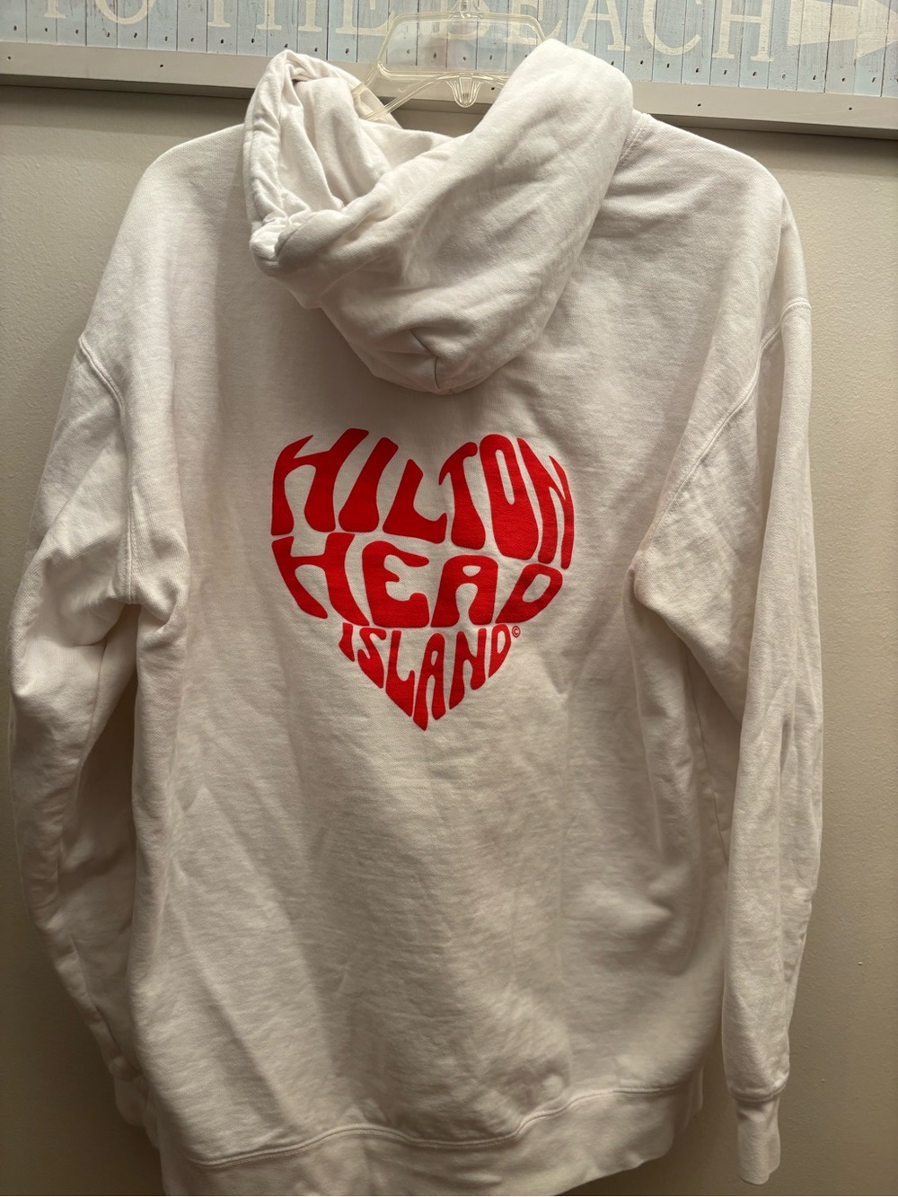 Hilton Head Island White Hoodie with Red Heart Graphic large